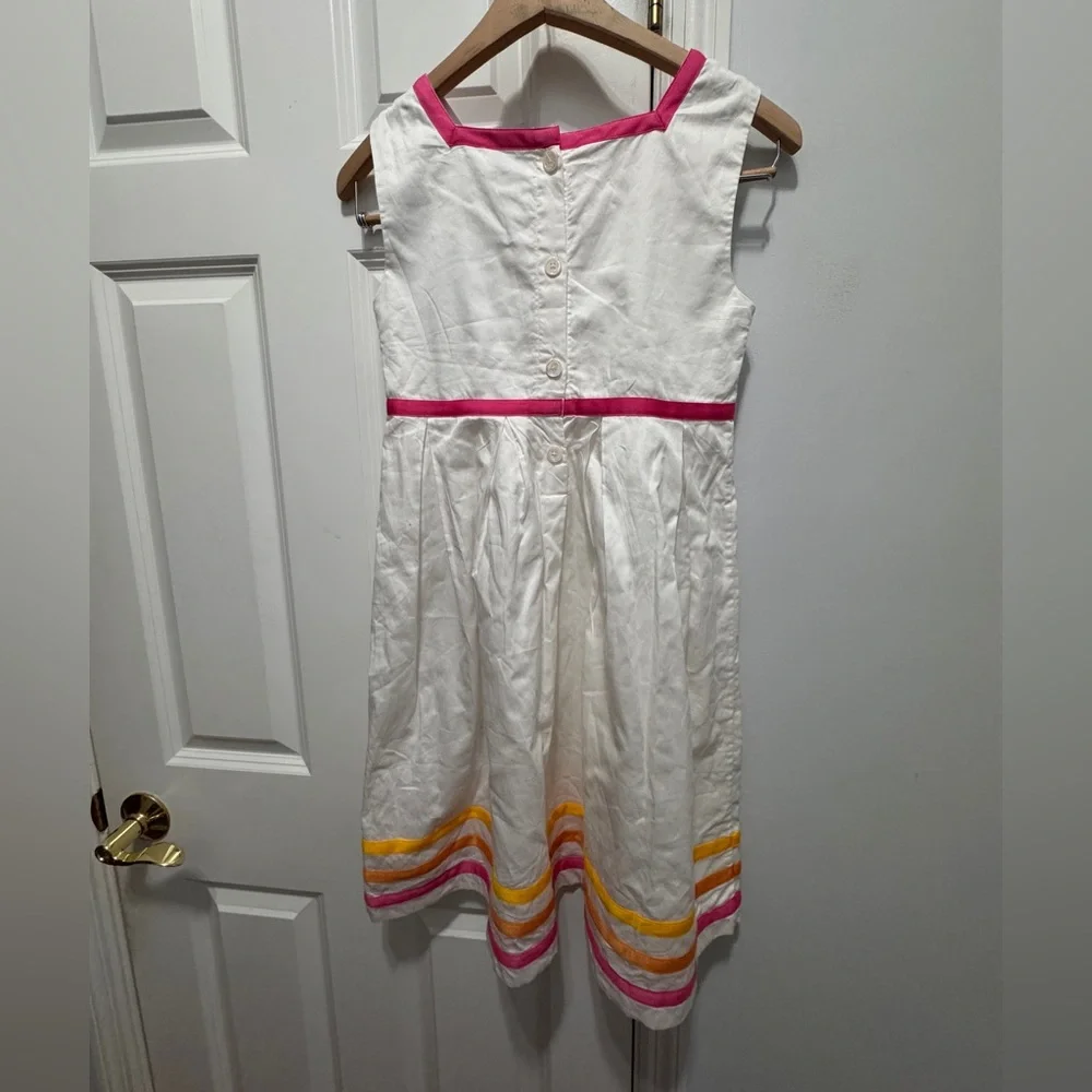 Rachel Riley White Dress with Pink and Yellow Trim